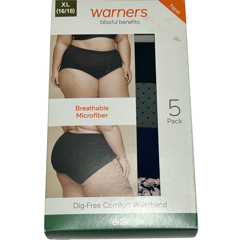 Warners Blissful Benefits Brief Underwear 5-Pack Breathable Microfiber XL